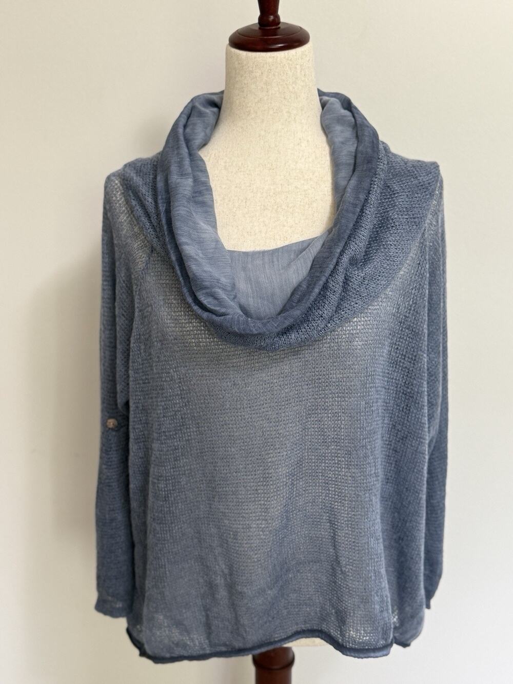 Made in Italy Womens M Blue Cowl Neck Cropped Knit Sweater Lightweight Boho